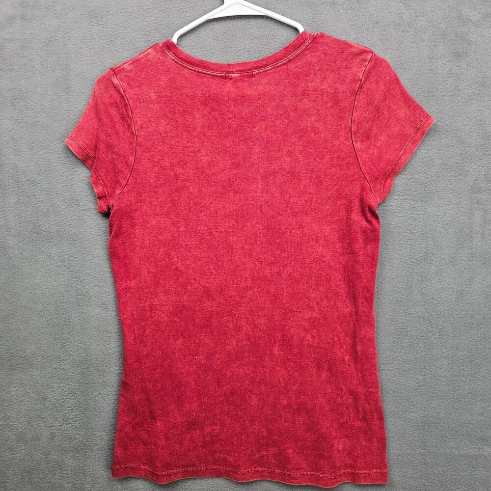 Y2K Floral Rose Baby Tee  Acid Wash Fitted Short Sleeve Top Size L - Picture 5 of 6